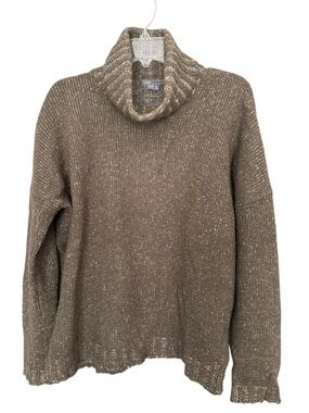 Vince Wool Silk Cashmere Marled Oversized Turtleneck Sweater L Brown Neutral